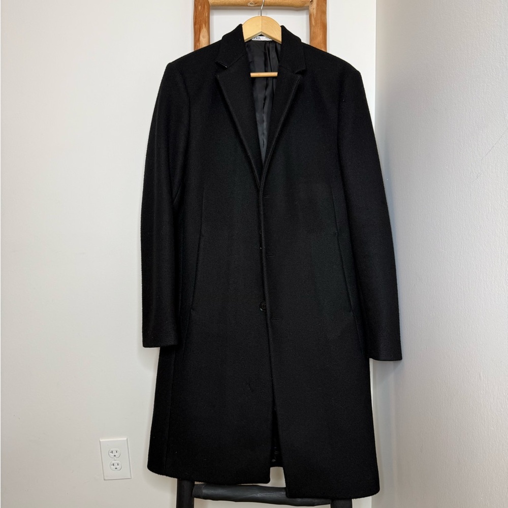 Zara Black Single-Breasted Wool Trench Coat